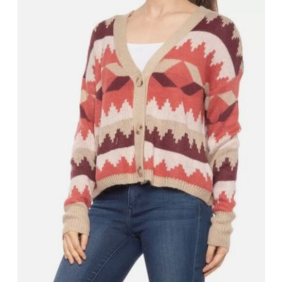 C&C California Size 1x	Women's Plus Size Cardigan Sweater Aztec Neutral Colors - Picture 1 of 10